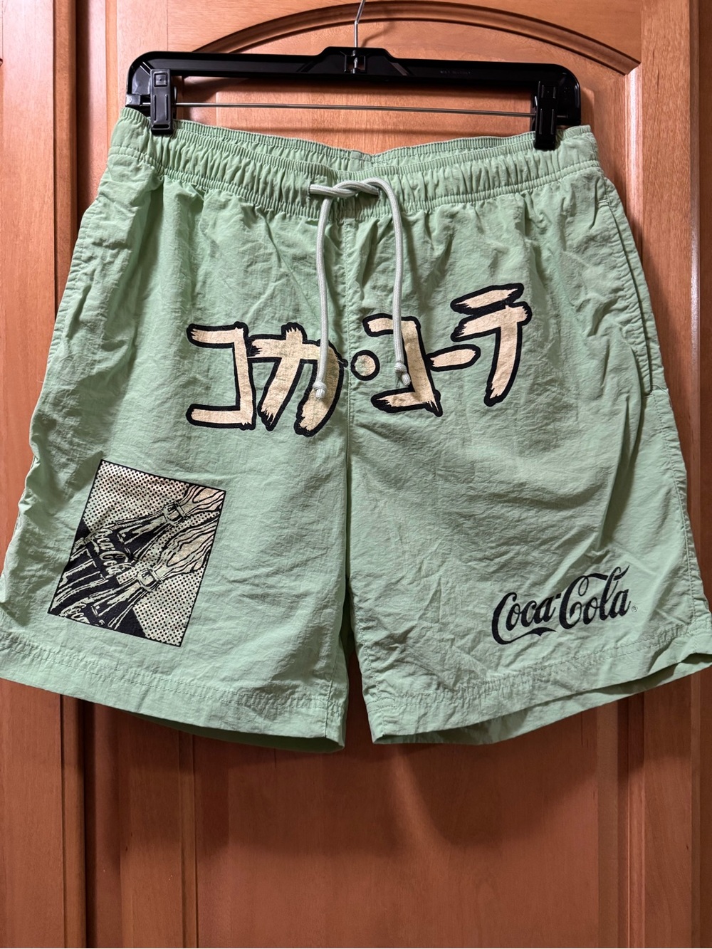 Coca Cola Men's Light Green Graphic Swim Shorts